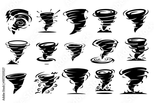 Furious Tornado Solid Icon Set, Storm Cyclone Symbols, Simple Shape Vector Pack