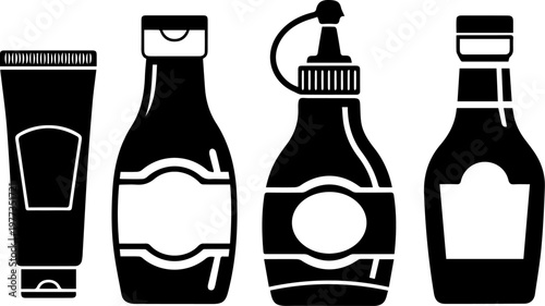 Sauce and Condiment Bottle Silhouettes Set