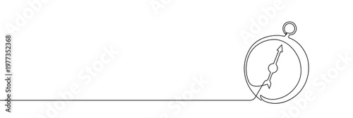 Continuous one line compass art journey adventure illustration single map. Compass one line doodle icon travel direction drawing future plane north outline vector old navigate draw simple paper banner