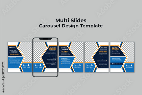 Foto Modern blue and yellow corporate business strategy carousel layout for social me
