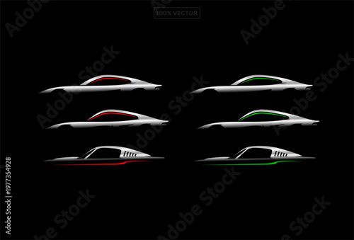 Sports car logo icon set. Motor vehicle silhouette emblems. Auto garage