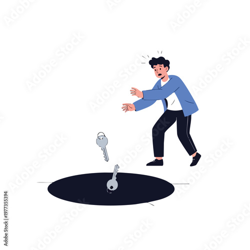 Man dropping keys into a black hole concept.