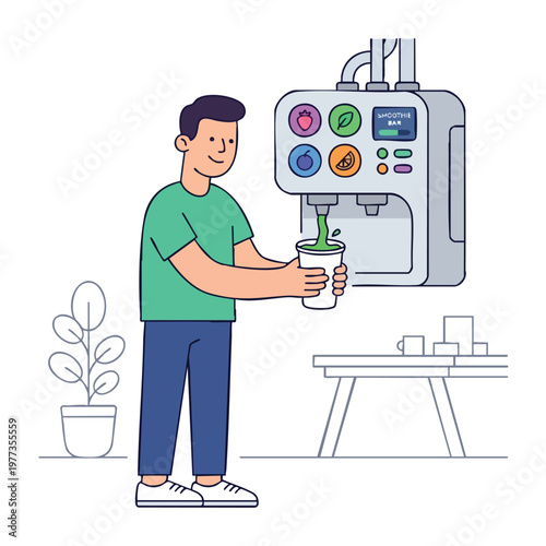 Man getting a fresh drink from a modern beverage dispenser.
