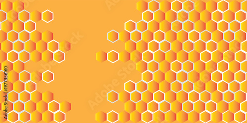 Abstract pattern seamless yellow hexagon honeycombs on a white background. Honey comb background pattern symbol vector design. vector