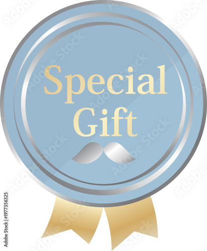 高級感のある父の日の販促エンブレム　くすみブルー＆シルバー