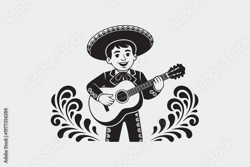 Mariachi Boy Playing Guitar Vector