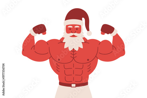 Muscular Santa Claus flexing muscles Christmas strong