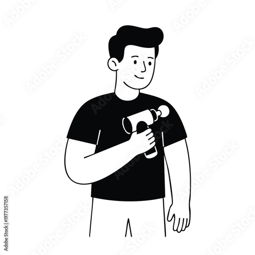 Man holding a massage gun for muscle recovery.