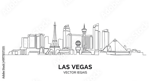 Las Vegas Skyline Line Art - Iconic Cityscape Drawing