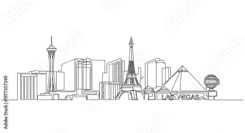 Las Vegas Skyline Silhouette - Iconic Buildings Line Art Drawing
