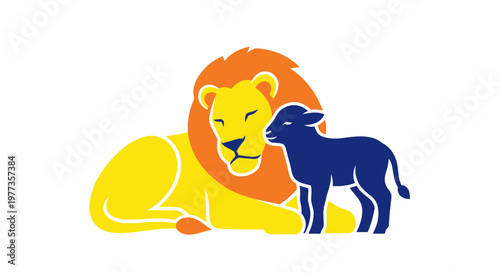 Lion and Lamb peaceful coexistence, symbol of harmony and unity