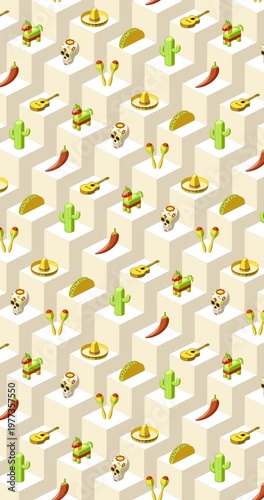 Vertical Cinco de Mayo colorful icon animation loop on geometric background