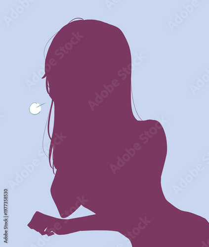 溜息をつく女性　頬杖　シルエット