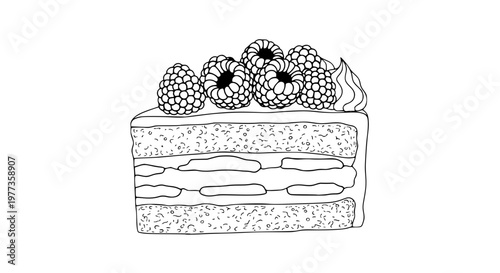 Raspberry cake slice vector isolated, layered sponge cake, pink frosting, fresh berries, sweet dessert, clean design, scalable illustration