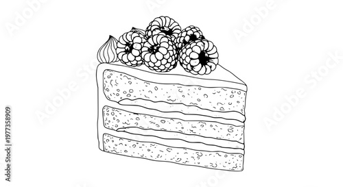 Raspberry cake slice vector isolated, layered sponge cake, pink frosting, fresh berries, sweet dessert, clean design, scalable illustration