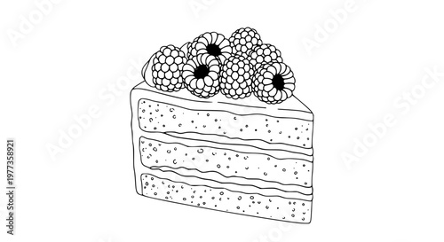 Raspberry cake slice vector isolated, layered sponge cake, pink frosting, fresh berries, sweet dessert, clean design, scalable illustration