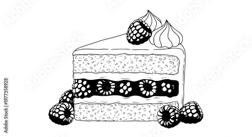 Raspberry cake slice vector isolated, layered sponge cake, pink frosting, fresh berries, sweet dessert, clean design, scalable illustration