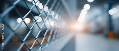 Close-up of metal chain link fence indoors