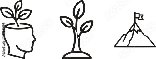 Growth mindset icons, motivation symbols, business concept illustrations, vector set