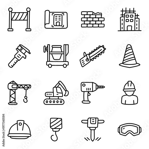Set of Construction Tools Linear Icons 