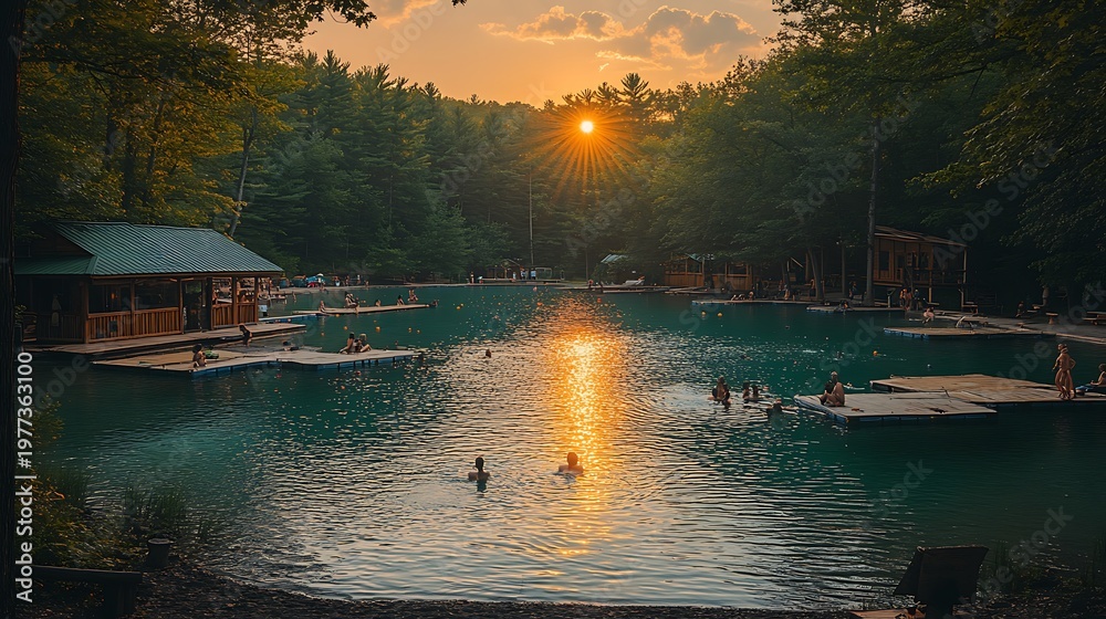 Obraz premium Sunset pool scene outdoor natural