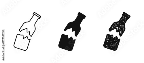 Broken Glass Bottle Danger and Environmental Waste Recycling Icons