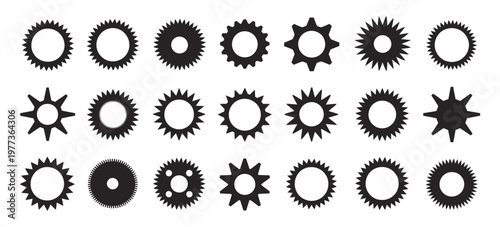 Gears, line icons of machine wheels and cogwheels, simple black outline, flat vector illustration, mechanical and industrial symbols, engineering tools, isolated elements, technical design, vector 