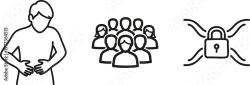 Security, privacy, and data protection icons, people and lock symbols, vector set