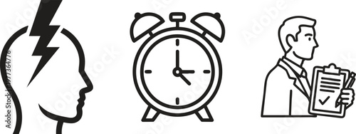 Time management, productivity icons, business concept, vector illustrations