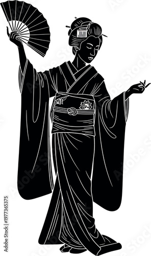 Elegant geisha silhouette a vintage illustration of japanese culture and traditional beauty