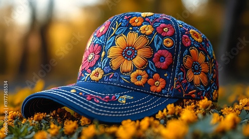 Embroidered floral baseball cap
