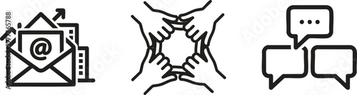 Quadro su tela Communication icons, email, handshake, chat symbols, business, networking, messa