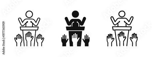 Public speaker or politician icon set in outline, solid, and hand-drawn styles