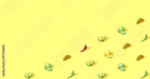 Mexican food themed title page with isometric icons and yellow background