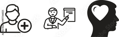 Medical, Healthcare Icons, Doctor, Patient, Mental Health Symbols, Vector Graphics