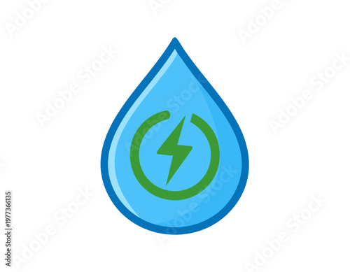 Water drop with energy symbol icon