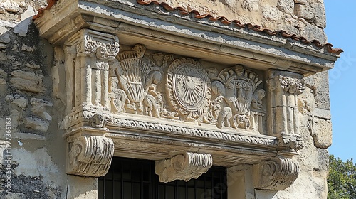 Detailed stone carving architectural ornament