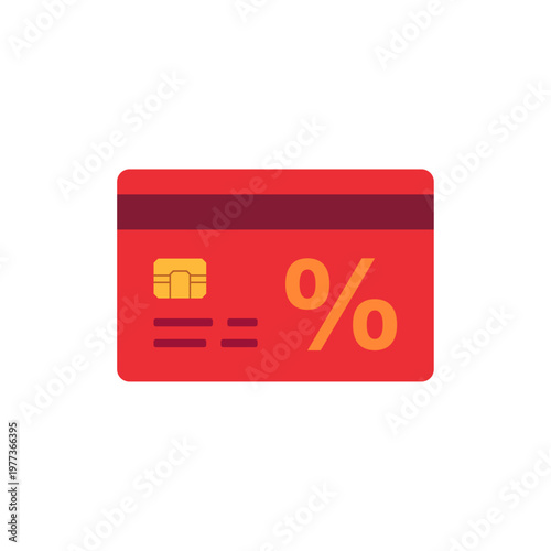 plastic red loyalty card, discount payment, colorful vector flat style illustration