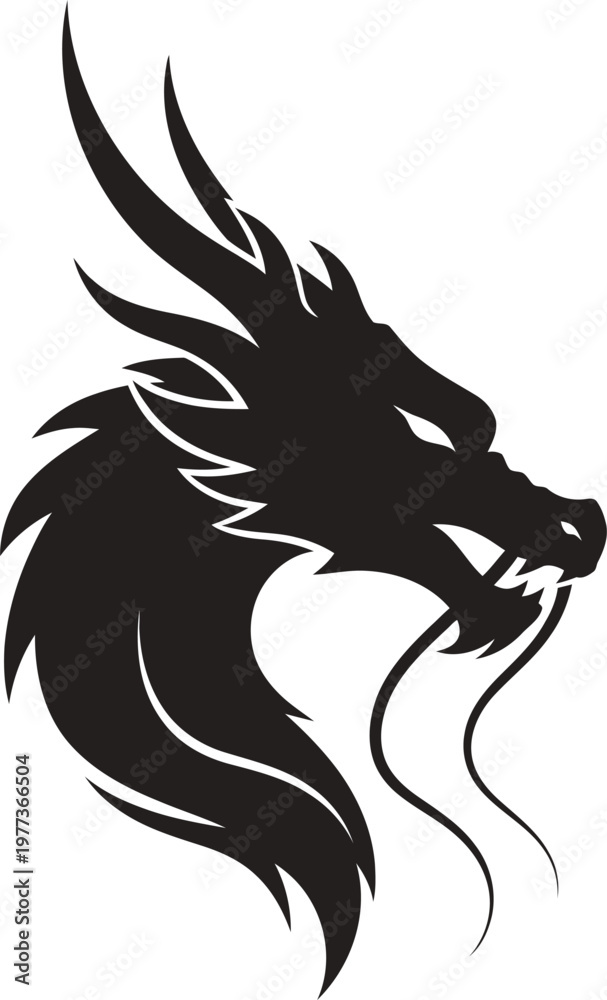 Obraz premium Majestic Dragon Head Silhouette Mythical Creature Design.