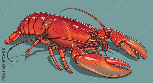 Vibrant Red Lobster Illustration with Detailed Claws and Antennae