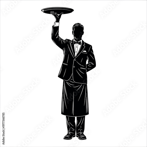 Elegant waiter silhouette a vintage illustration of service and hospitality