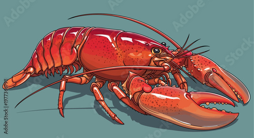 Vibrant Cartoon Illustration of a Cooked Red Lobster with Large Claws