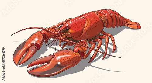 Vibrant Red Lobster Illustration with Detailed Claws and Antennae