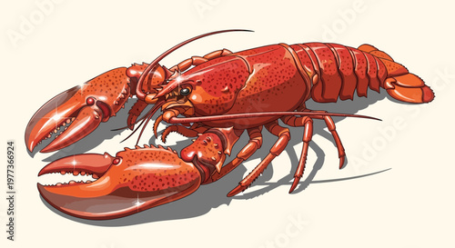 Vibrant Red Lobster Illustration with Detailed Claws and Antennae
