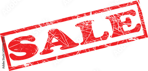 A red sale stamp on a white background
