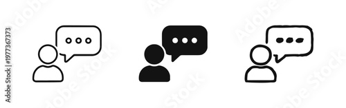 Communication and Chat Typing Icon Set - Person with Ellipsis Speech Bubble Symbols