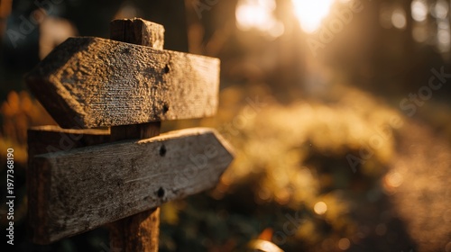Weathered Wooden Signpost in Golden Sunlight