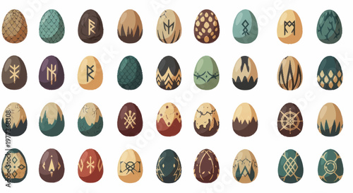 Collection of Decorative Easter Eggs with Ancient Runes.