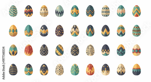 Vászonkép Collection of thirty six colorful decorated Easter eggs arranged in rows