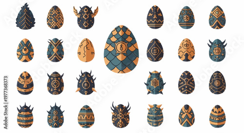 Collection of intricately decorated dragon eggs with unique patterns.